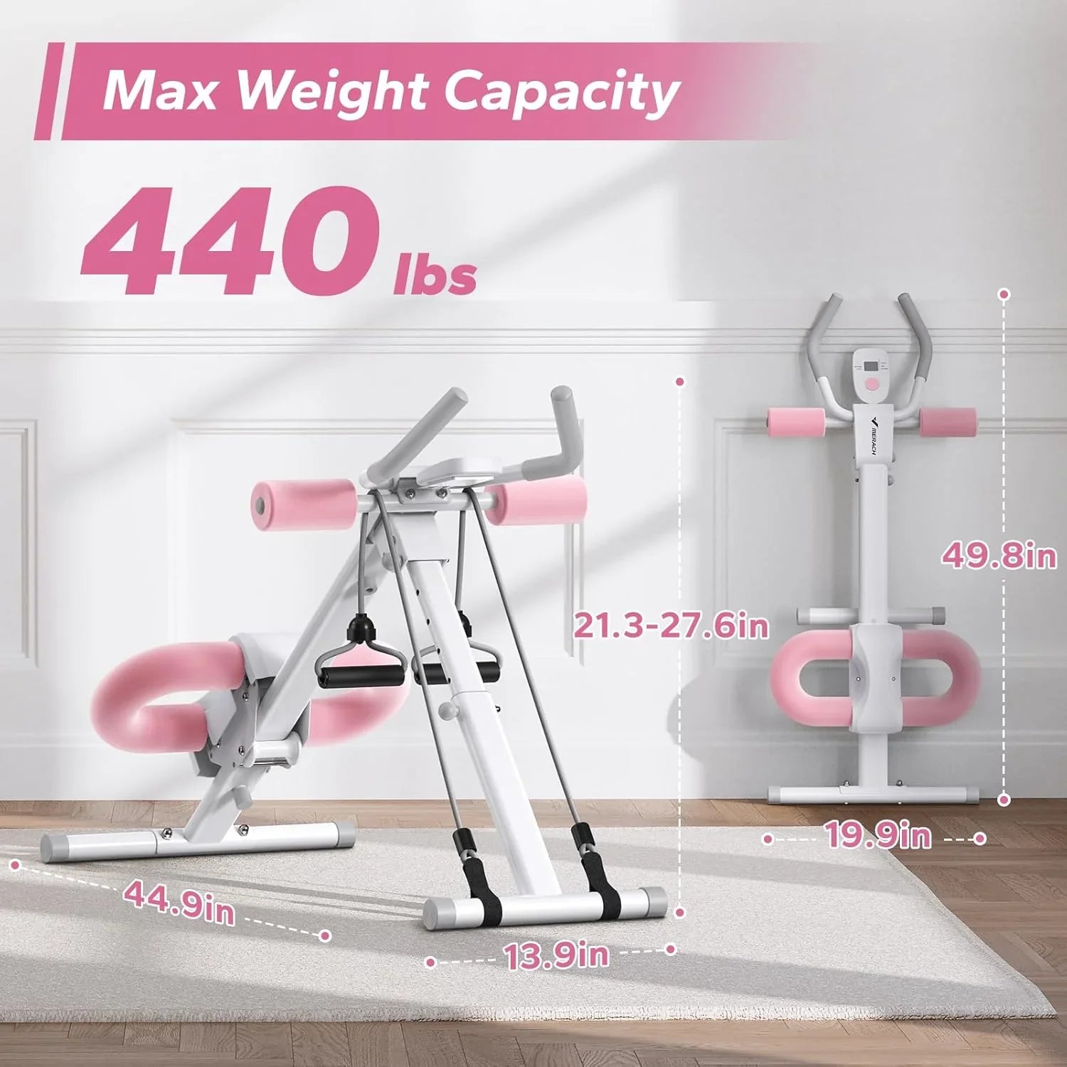 Workout Equipment, Featuring Adjustable Ab Trainer Machine for Abs Workout at Home Gym, Foldable, Knee Protection, Abdominal Trainer for Stomach Workout