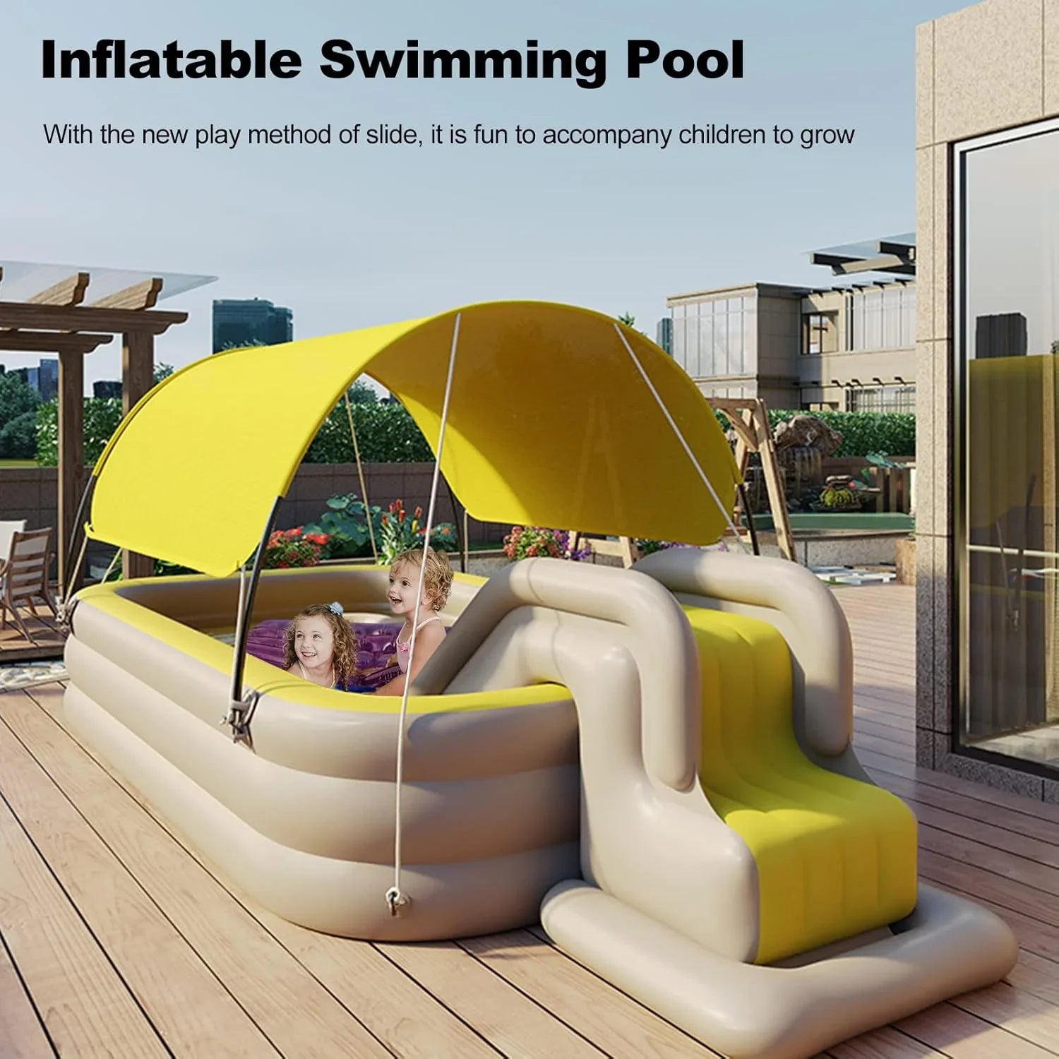 Swimming Pool - Inflatable, Featuring Water Slide - Inflatable Slide Water Pool with Awning, Inflatable Mega Bouncy Castle Water Park, Swim Centre