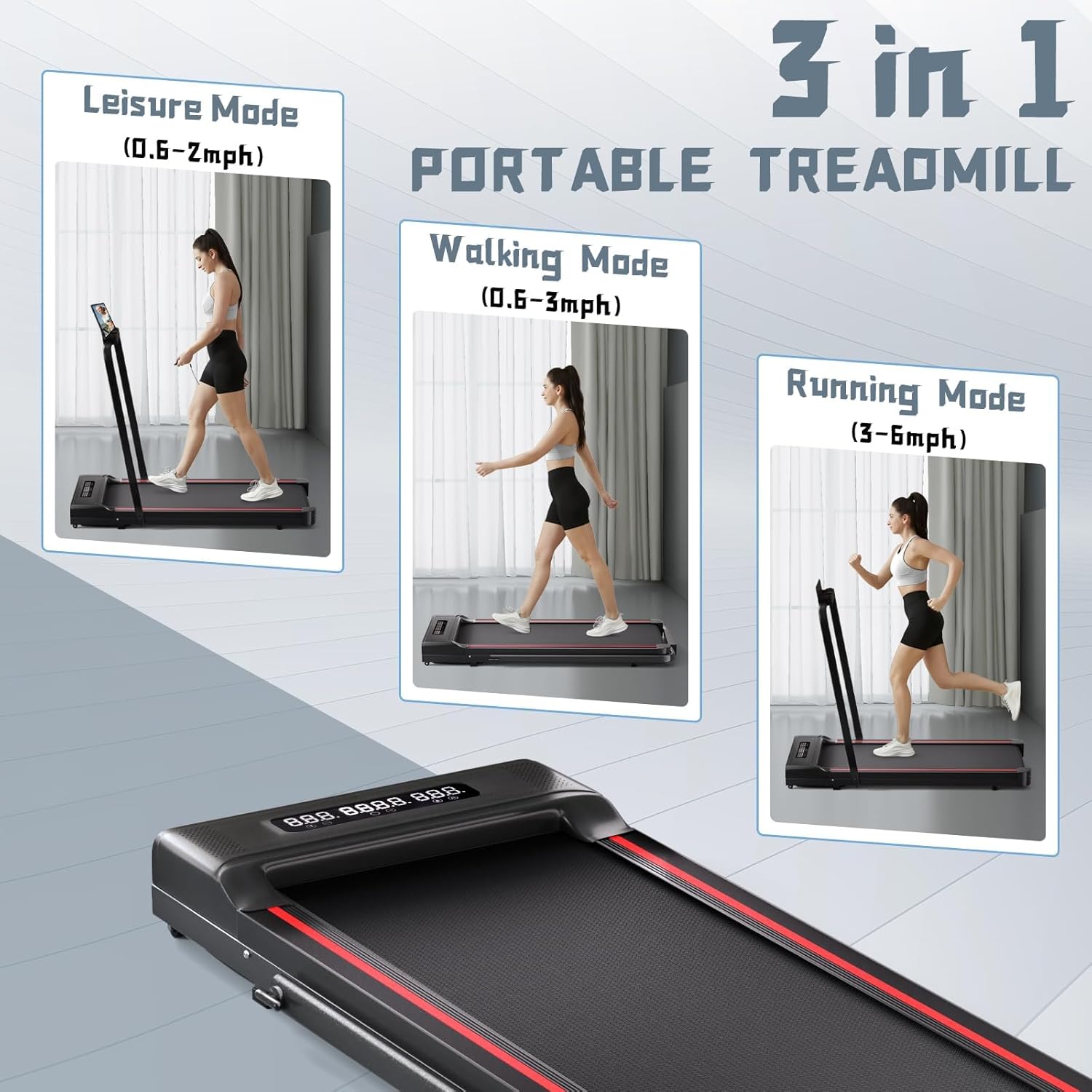 Treadmill - Sperax, walking Pad-under Desk Treadmill-3 in 1 Folding Treadmill-treadmills - Designed for Home-black Red