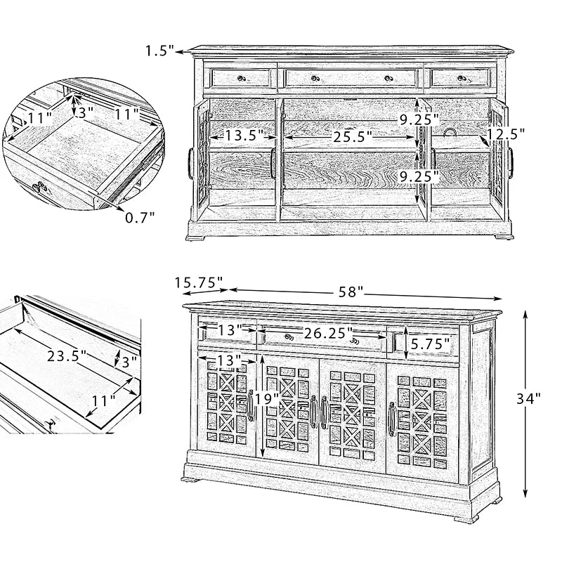 Sideboard, Prudence 58 Plus or Minus szeroki 3 szuflada Vintage Chic