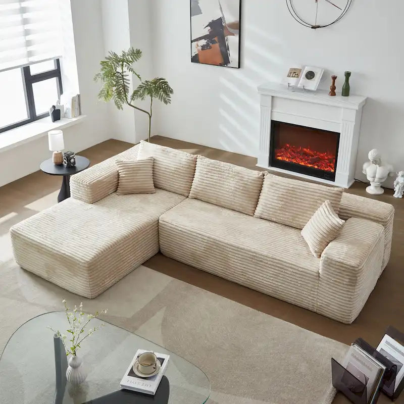 Cozy Long Plush Chaise sofa, No Assembly Needed