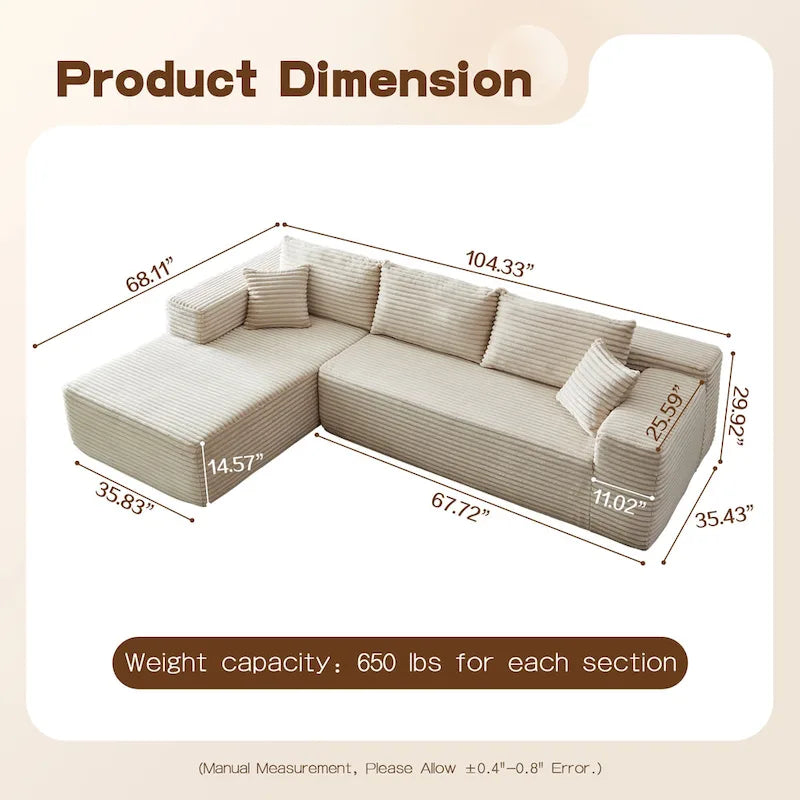 Cozy Long Plush Chaise sofa, No Assembly Needed