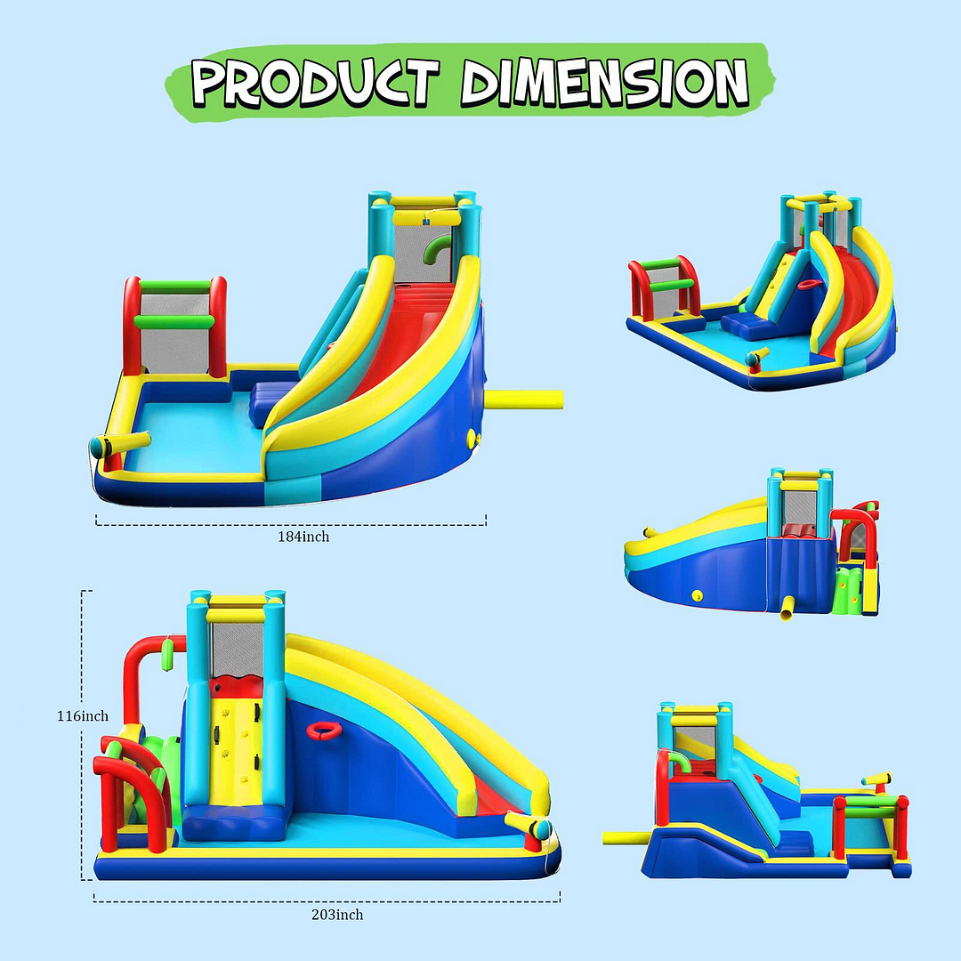 1787384814_rmXThGNS Water Slide - Kids Outdoor Inflatable Bouncers, Pool with Long Slide Climbing Wall - Including Stakes (with 450W Air Blower)