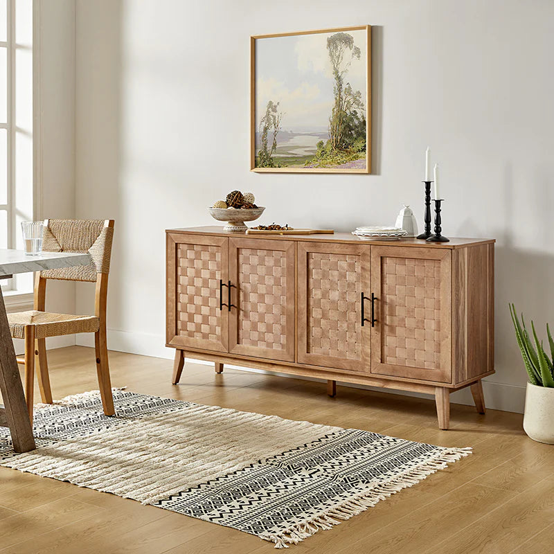 63 szeroki Sideboard z Maple Veneer Woven szafka Doors