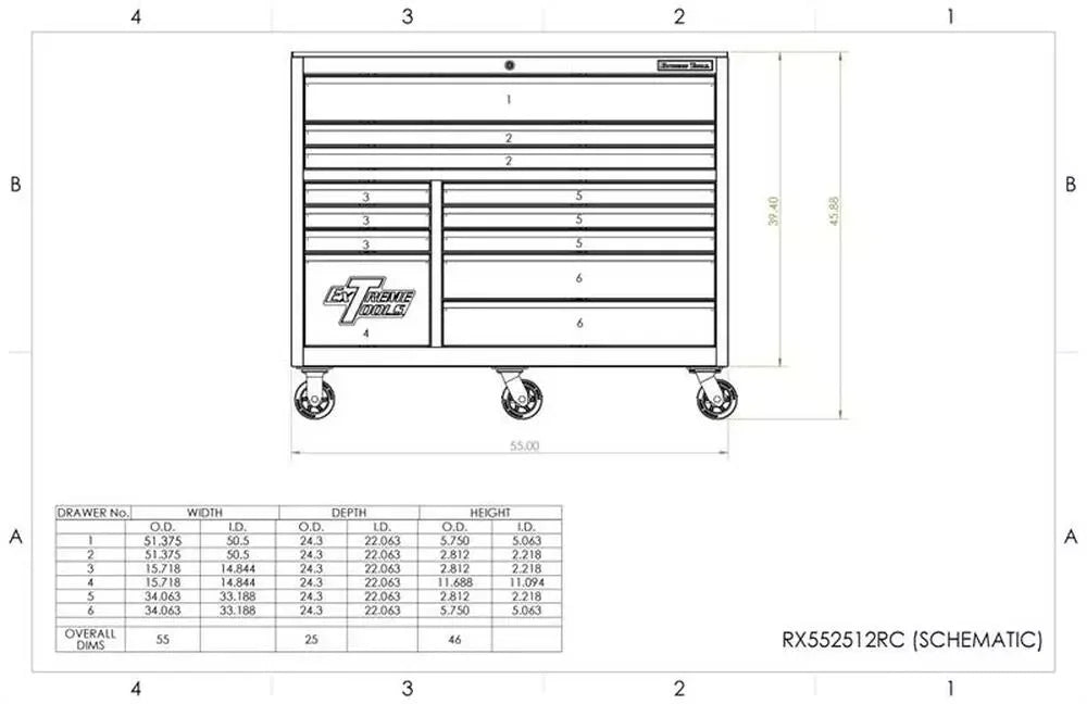 Seria, Rx, 55 12-DRAWER Roller z Hutch i boczny Boxes