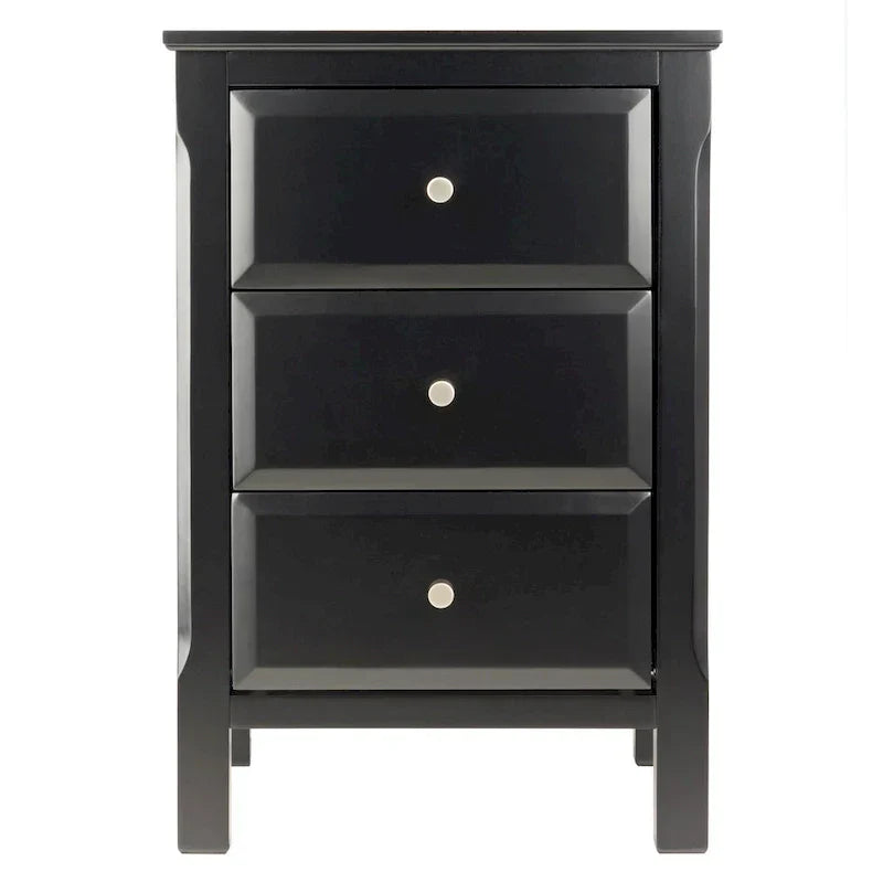 Nightstand - Elegant Black Wooden, Featuring 3 Generous Storage Drawers - Dimensions, 15.75L X 15.75W X 23.63H