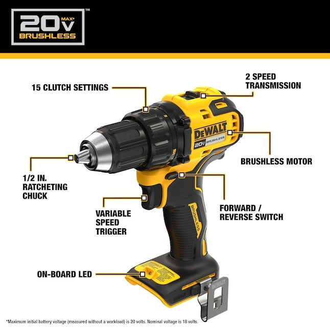 Akumulator, 20-V maks 1/2-w Keyless Brushless bezprzewodowy wiertarka (1, ładowarka i miękki torba w zestawie)