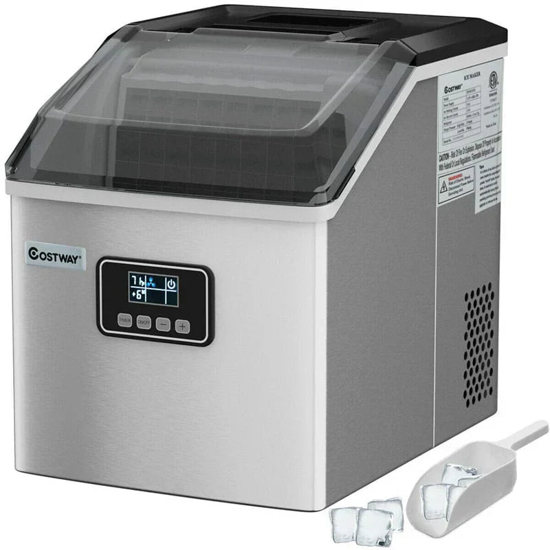 Countertop Ice Maker Machine - 48LBS/24H Stainless Steel - Featuring Self-clean Function LCD Display Ice Scoop Basket