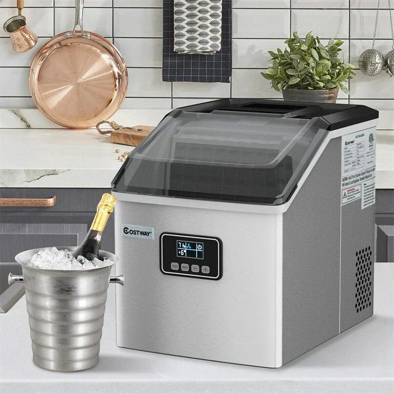 Countertop Ice Maker Machine - 48LBS/24H Stainless Steel - Featuring Self-clean Function LCD Display Ice Scoop Basket