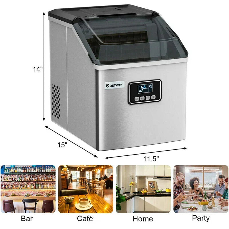 Countertop Ice Maker Machine - 48LBS/24H Stainless Steel - Featuring Self-clean Function LCD Display Ice Scoop Basket
