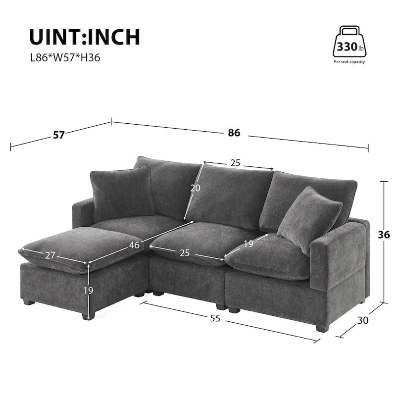 4-Seater L-shaped Modular Chenille Sectional sofa