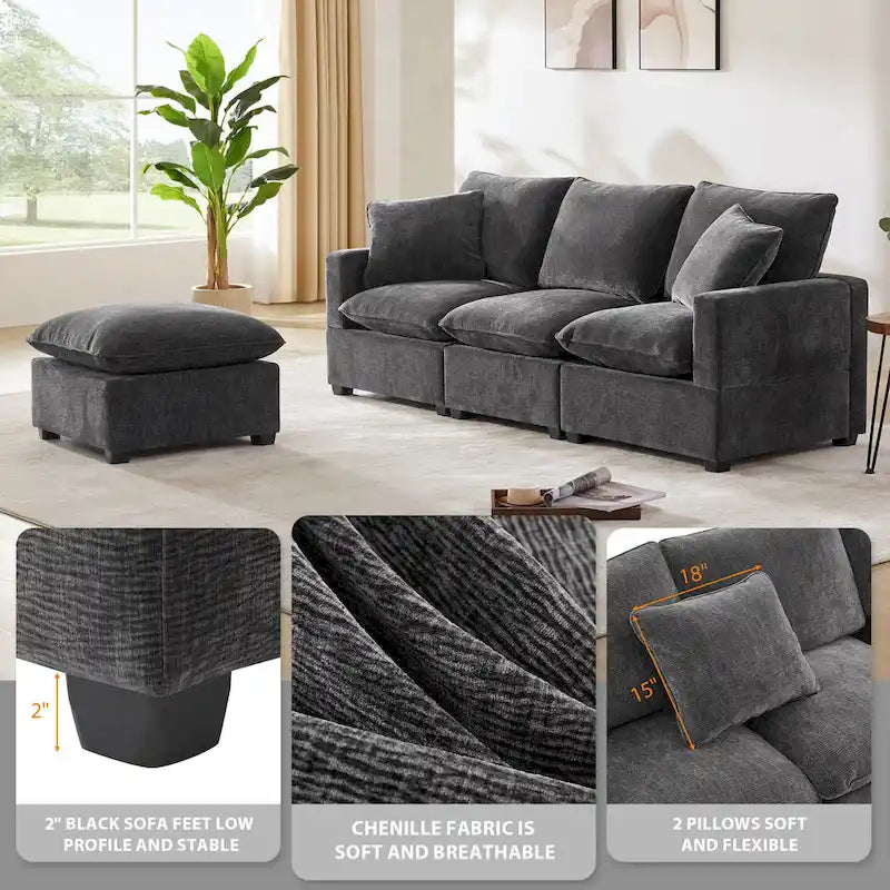 4-Seater L-shaped Modular Chenille Sectional sofa