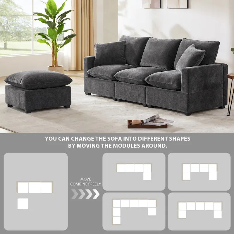 4-Seater L-shaped Modular Chenille Sectional sofa