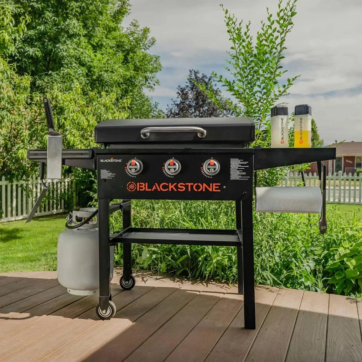 Griddle - 28 Inch, 2080 with Hood XL Griddle Original 3-Burner Outdoor Flat Top Grill - Featuring Griddle Accessories, Seasoning
