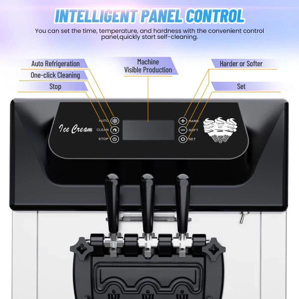 1787395225_T5wfv4by Cream - 2200W Commercial Ice, Machine - 3 Flavor Soft Serve Ice Cream Machine, 5.3-7.4 Gal/hr, With LCD Touch Screen, Automatic Cleaning, High