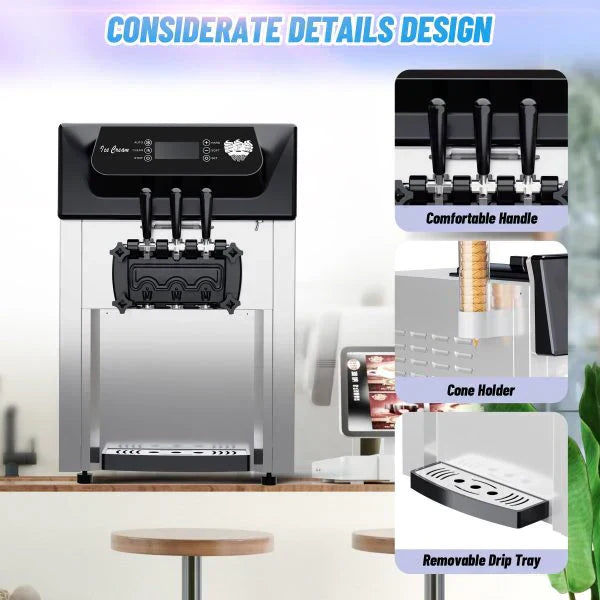 1787395227_r6RnJzXv Cream - 2200W Commercial Ice, Machine - 3 Flavor Soft Serve Ice Cream Machine, 5.3-7.4 Gal/hr, With LCD Touch Screen, Automatic Cleaning, High