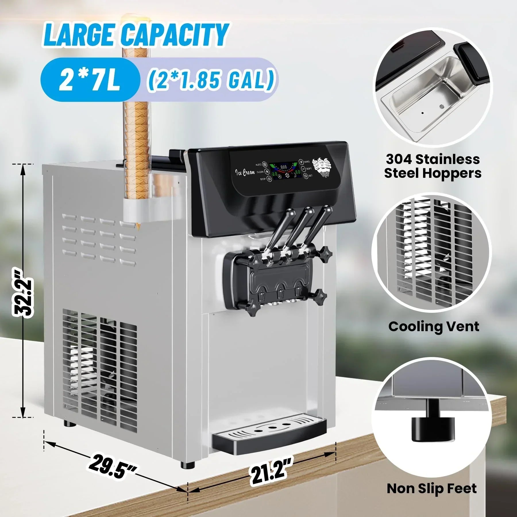 1787395257_3vnPrnXb Cream - 2200W Commercial Ice, Machine - 3 Flavor Soft Serve Ice Cream Machine, 5.3-7.4 Gal/hr, With LCD Touch Screen, Automatic Cleaning, High