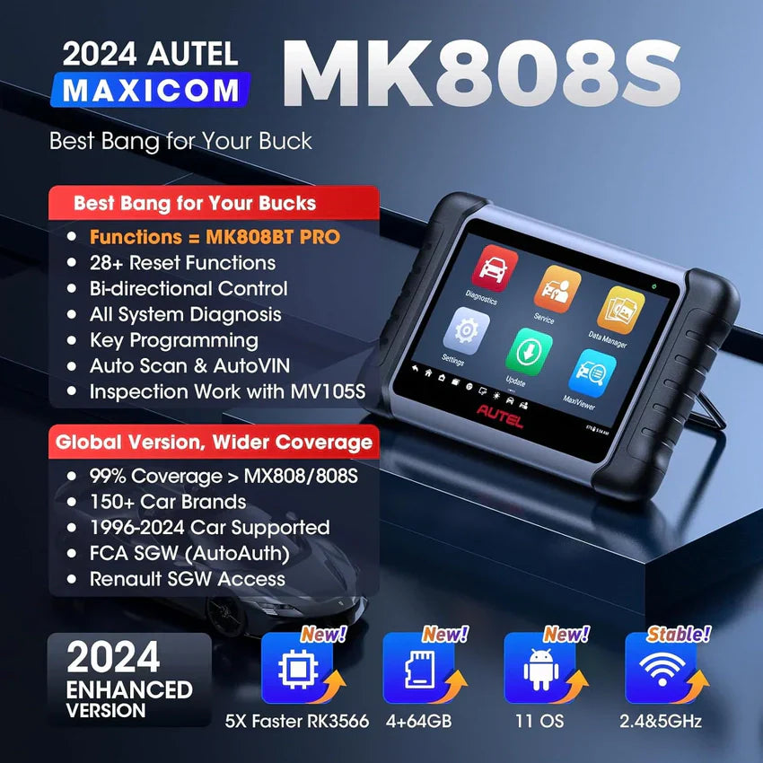 Tool - 2024, as MK808BT Pro MX808S M808Z - Function as MaxiCheck MX900, Active Test, All System Diagnose, Injector Coding