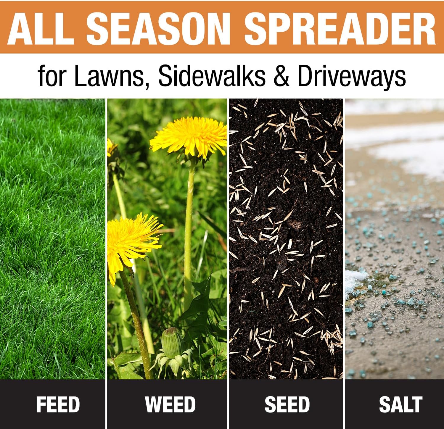 Spreader - Walk Behind Push - 100lb Capacity, For Salt, Ice and Snow Melt, Included Grate and Cover with Enclosed Gearbox for Protection