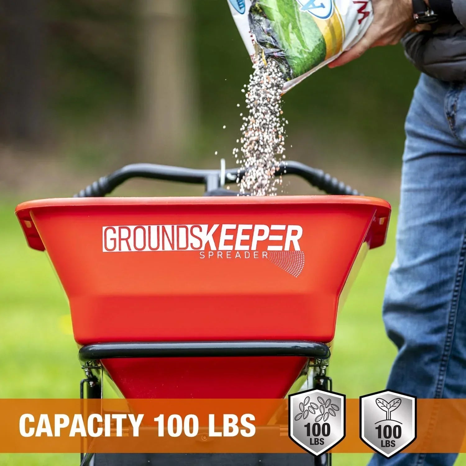 Spreader - Walk Behind Push - 100lb Capacity, For Salt, Ice and Snow Melt, Included Grate and Cover with Enclosed Gearbox for Protection