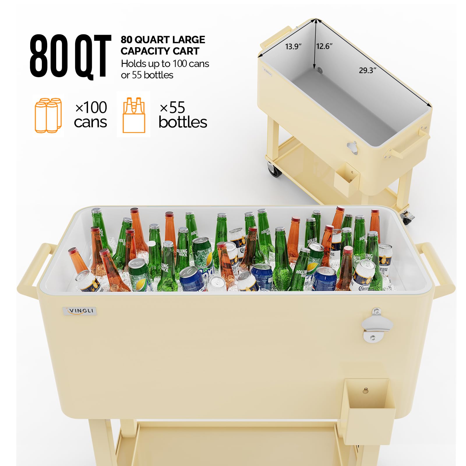 Na kółkach lodu Chest, przenośny Drink lodówka turystyczna wózek z półka