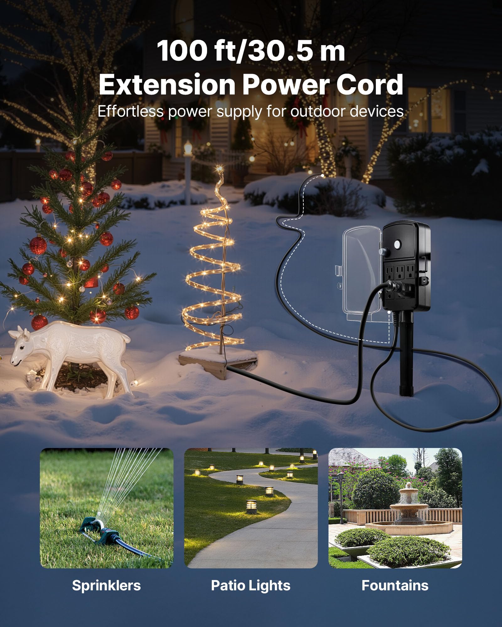 Zewnętrzny moc Stake 100 ft wodoodporny Extension Cord