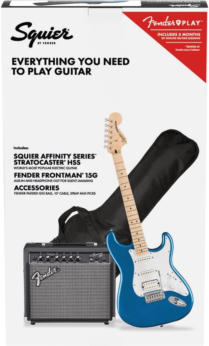 Squier by Affinity seria Stratocaster pakiet, Hss, Maple Fingerboard, Lake Placid niebieski