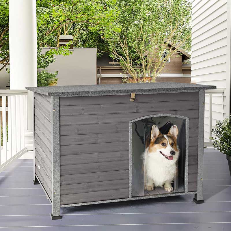 1787408999_inzjvhUB Dla psa domek, drewniany, Anti-chewing Kennels do zewnętrzny i wewnętrzny, szary, duży