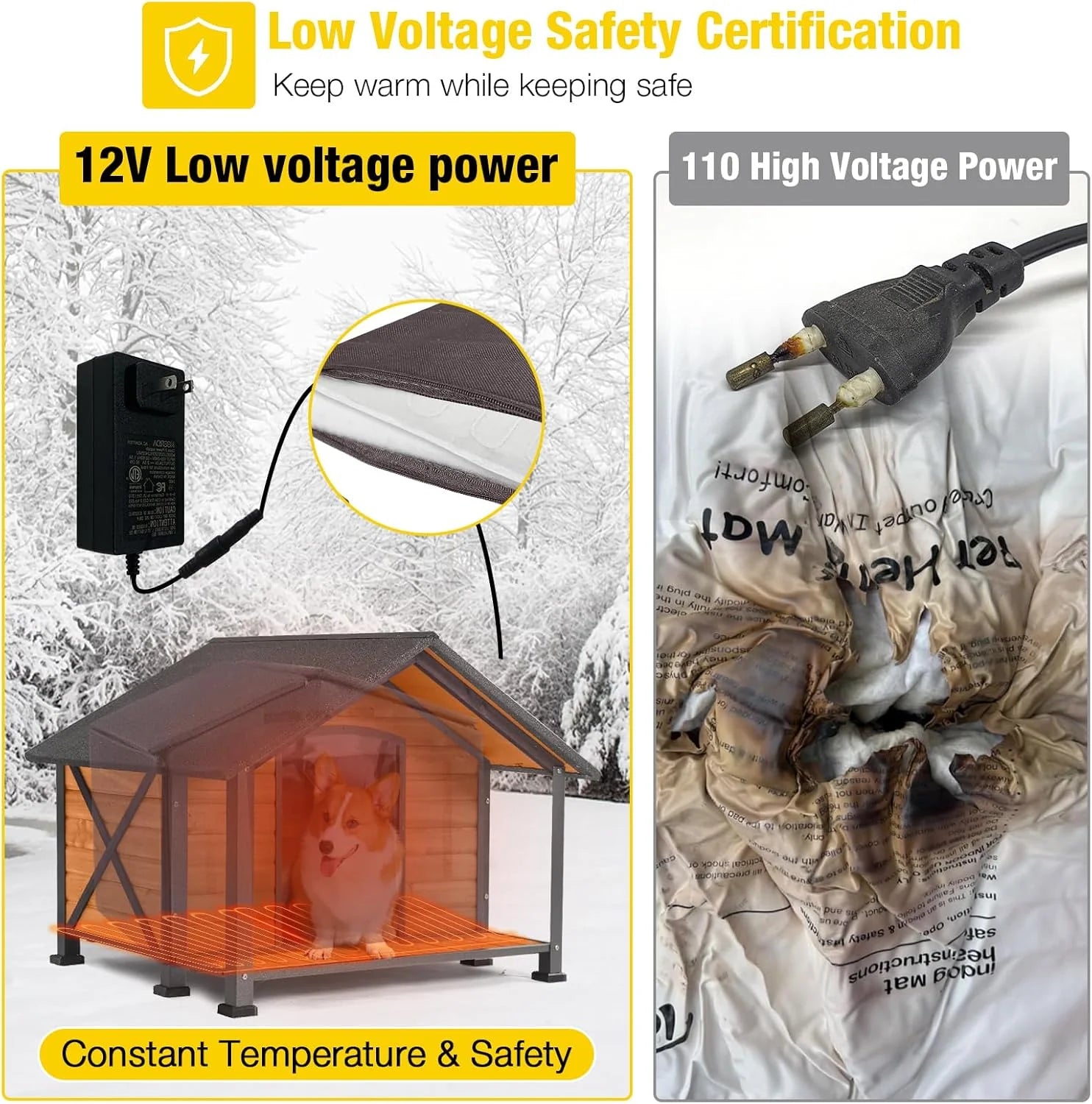 1787409331_HBiMk53b Dog House - 41.4 Large Outdoor Heated, Featuring Heating Pad and Insulated Liner - Iron Frame Insulated Dog Kennel for Winter, Anti-chewing