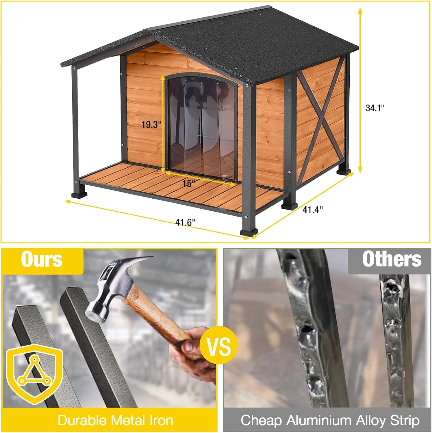 1787409343_ZwcK2boL Dog House - 41.4 Large Outdoor Heated, Featuring Heating Pad and Insulated Liner - Iron Frame Insulated Dog Kennel for Winter, Anti-chewing