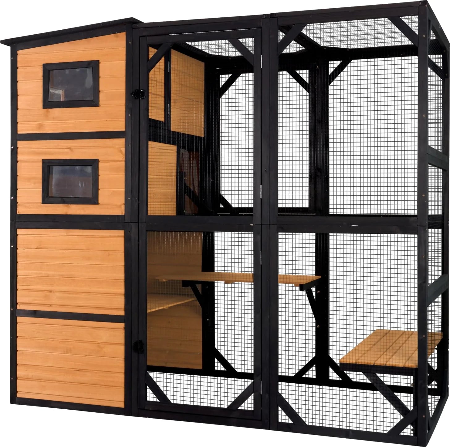 Catio - Large Cat, 4 Tiers Cat Enclosures House for Outdoor Indoor Cats with Weatherproof Roof - 3 Resting Rooms, 3 Platforms, 5 Windows 70 H 77 L