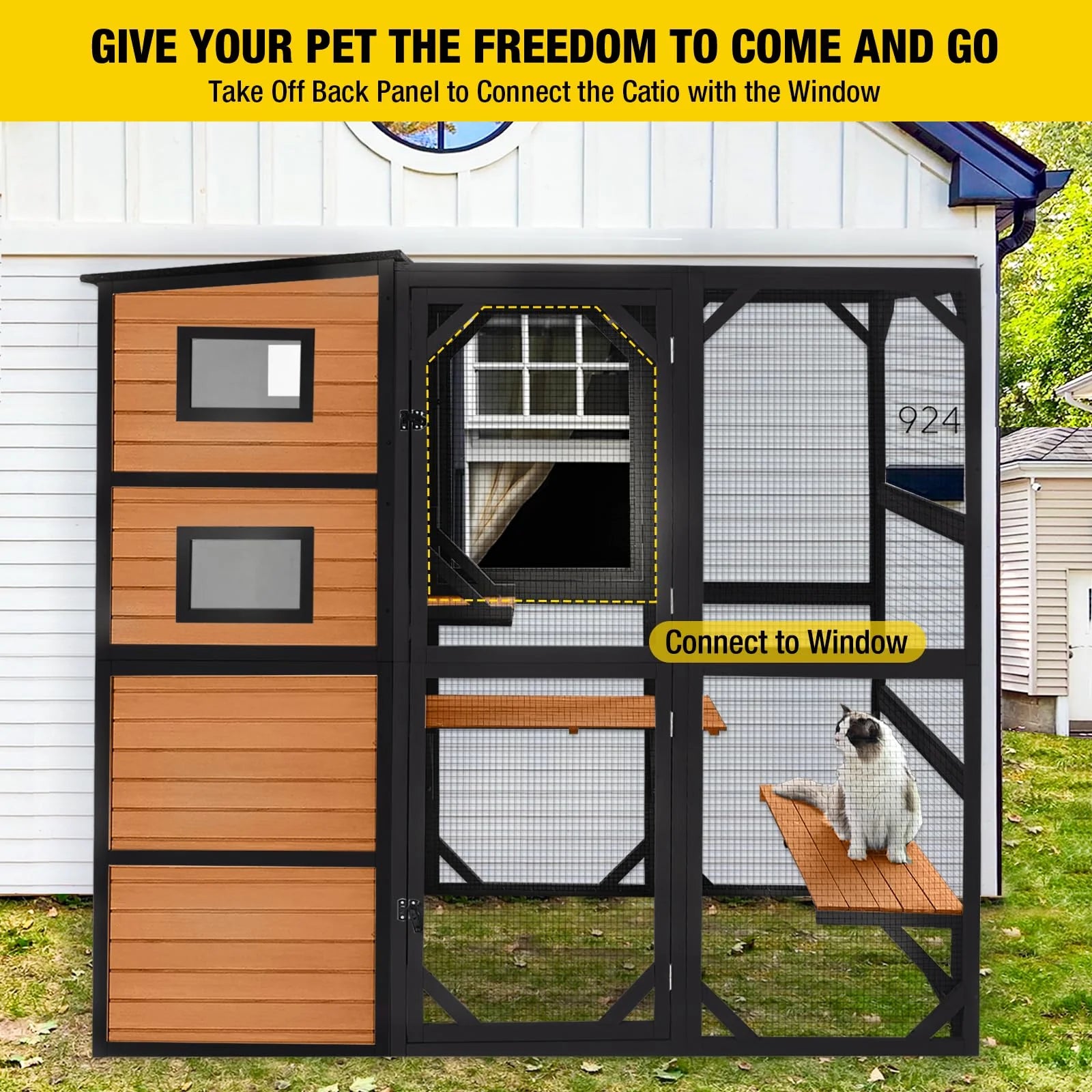Catio - Large Cat, 4 Tiers Cat Enclosures House for Outdoor Indoor Cats with Weatherproof Roof - 3 Resting Rooms, 3 Platforms, 5 Windows 70 H 77 L