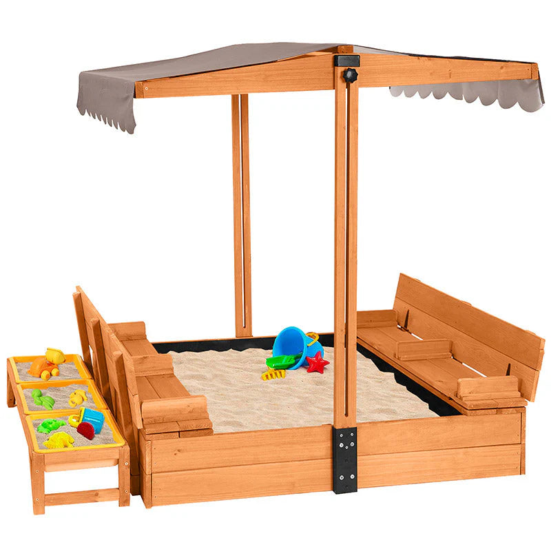 1787411397_9XCKOpqm Sandbox - 47, Designed for Kids with Lid Cover - Wooden Sandbox for Outdoor Play 2 Bench Seats and Toy Bin Storage