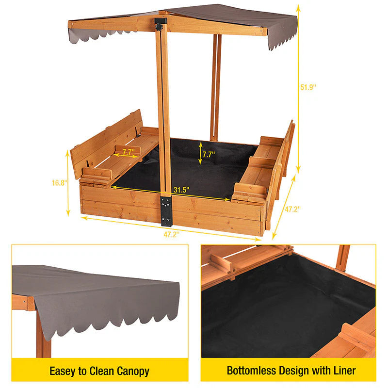 1787411400_Cmz0OQoN Sandbox - 47, Designed for Kids with Lid Cover - Wooden Sandbox for Outdoor Play 2 Bench Seats and Toy Bin Storage