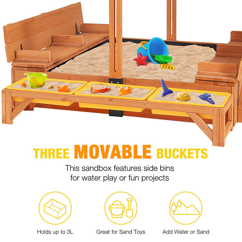 1787411404_Jf3BEdNx Sandbox - 47, Designed for Kids with Lid Cover - Wooden Sandbox for Outdoor Play 2 Bench Seats and Toy Bin Storage