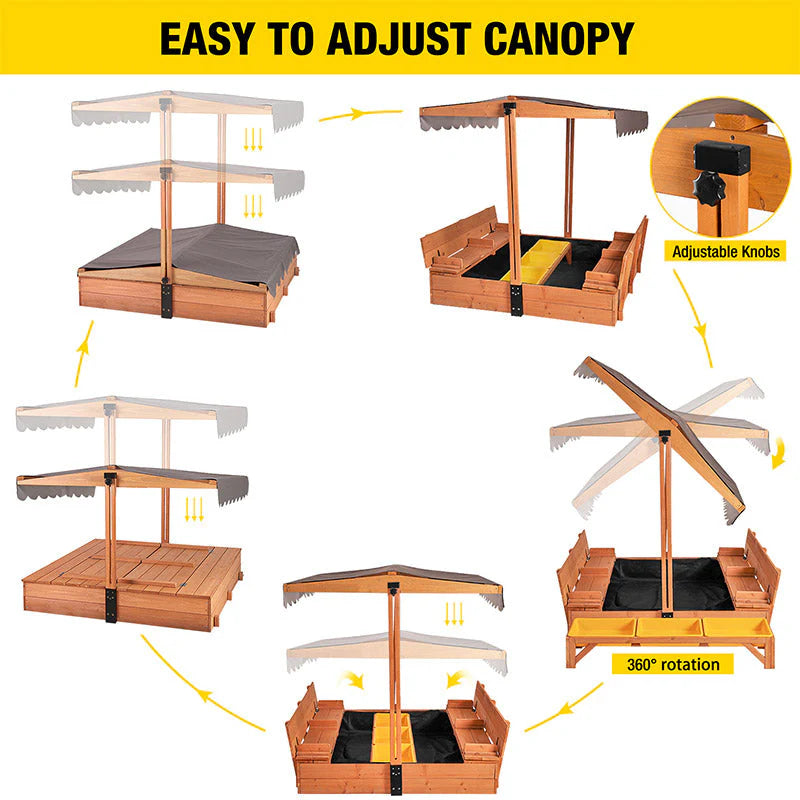 1787411408_RYYRZ1rr Sandbox - 47, Designed for Kids with Lid Cover - Wooden Sandbox for Outdoor Play 2 Bench Seats and Toy Bin Storage