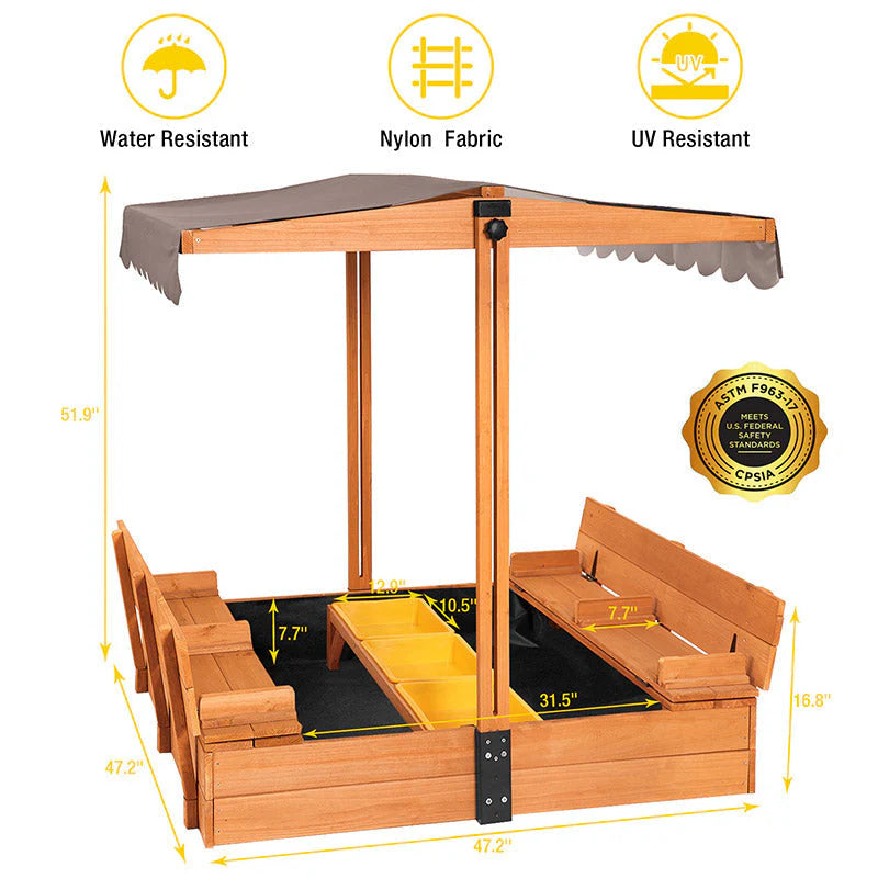 1787411422_O1t0XAbD Sandbox - 47, Designed for Kids with Lid Cover - Wooden Sandbox for Outdoor Play 2 Bench Seats and Toy Bin Storage