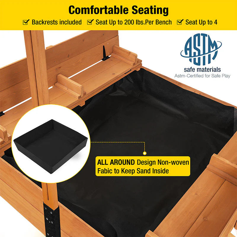 1787411432_JKWOACgq Sandbox - 47, Designed for Kids with Lid Cover - Wooden Sandbox for Outdoor Play 2 Bench Seats and Toy Bin Storage
