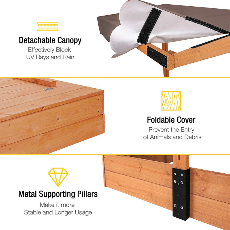 1787411436_f5reDveQ Sandbox - 47, Designed for Kids with Lid Cover - Wooden Sandbox for Outdoor Play 2 Bench Seats and Toy Bin Storage