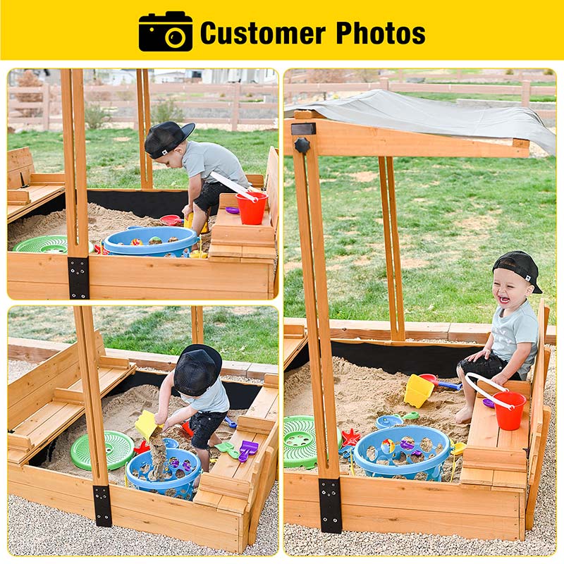 1787411441_LN7hBvSy Sandbox - 47, Designed for Kids with Lid Cover - Wooden Sandbox for Outdoor Play 2 Bench Seats and Toy Bin Storage