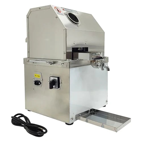 Sugar Cane Press Juicer Machine - 110V Electric - 800W Stainless Steel Desktop Sugarcane Juicing Crusher Extractor, With 3 Rollers for Home