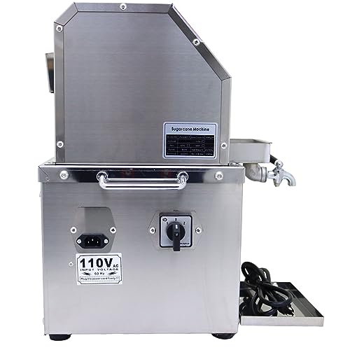 Sugar Cane Press Juicer Machine - 110V Electric - 800W Stainless Steel Desktop Sugarcane Juicing Crusher Extractor, With 3 Rollers for Home
