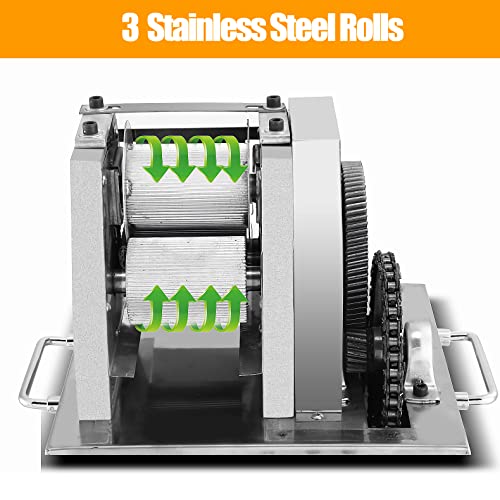 Sugar Cane Press Juicer Machine - 110V Electric - 800W Stainless Steel Desktop Sugarcane Juicing Crusher Extractor, With 3 Rollers for Home
