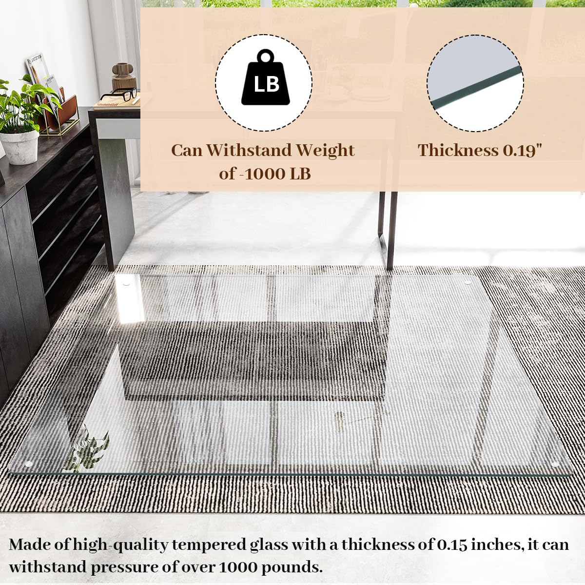 Krzeslo, Tempered szklo, mata 46 X 55, do twardy Floors