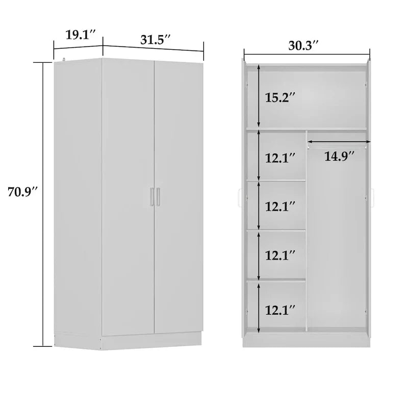 1787418594_FWQHA1aT Freestanding 2-drzwi Bedroom Armoire z Hanging Rod