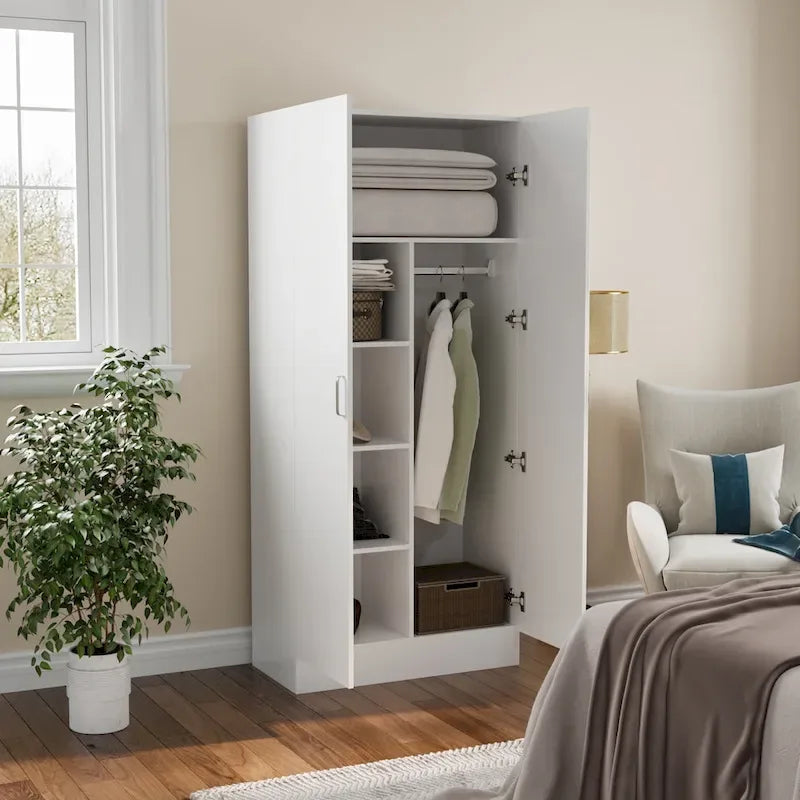 1787418598_buOB1MEJ Freestanding 2-drzwi Bedroom Armoire z Hanging Rod