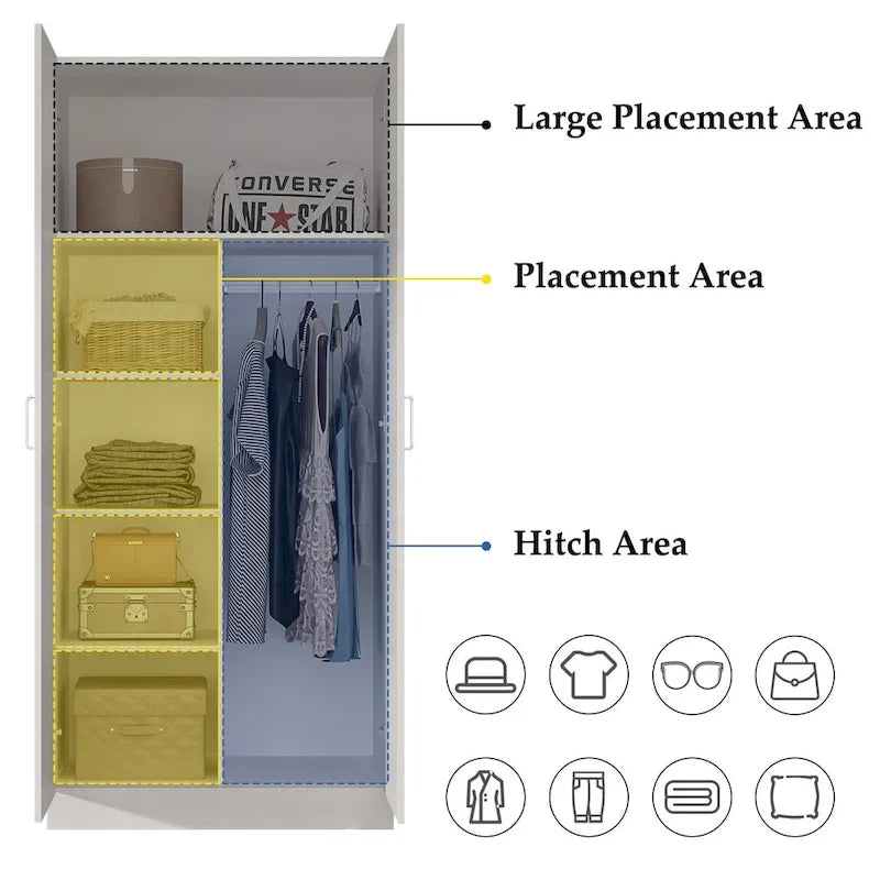 1787418623_minqdkPF Freestanding 2-drzwi Bedroom Armoire z Hanging Rod
