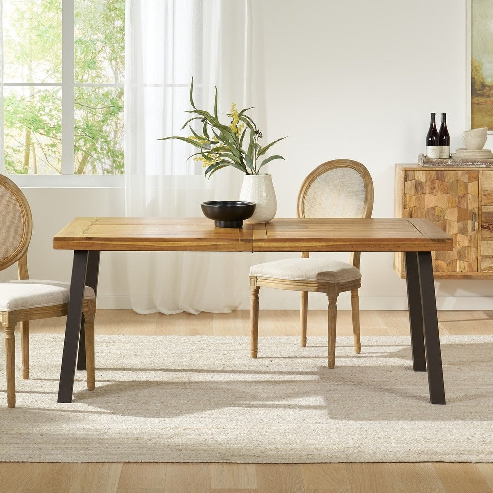 Deville Acacia drewno i żelazko stol jadalniany, Natural Stained z Rustic metal