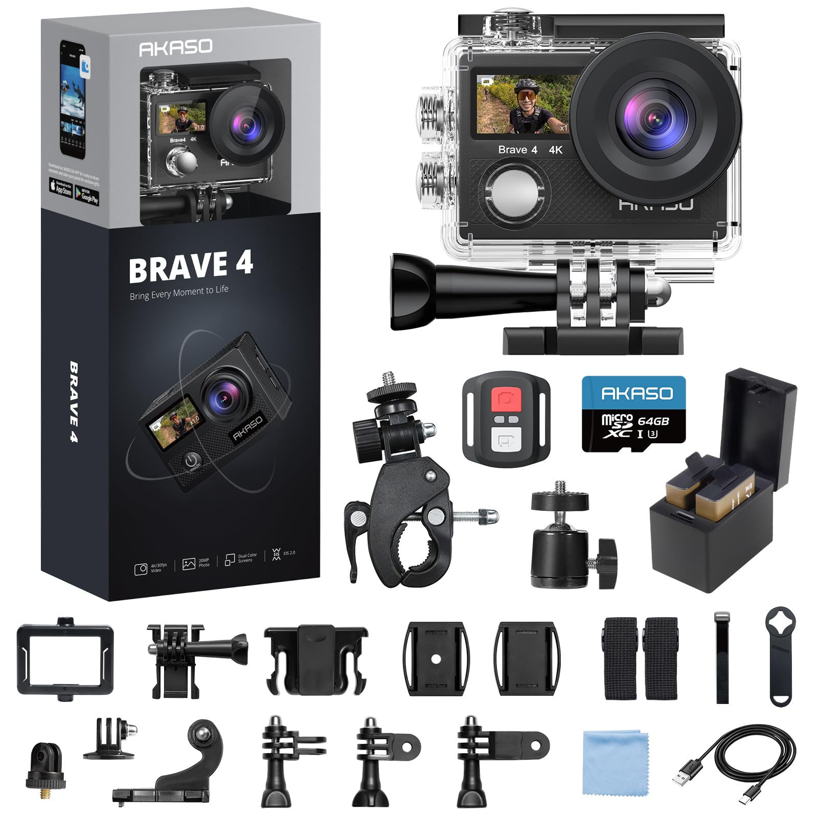 Action kamera, Brave 4, 4K z 64GB SD Card zestaw