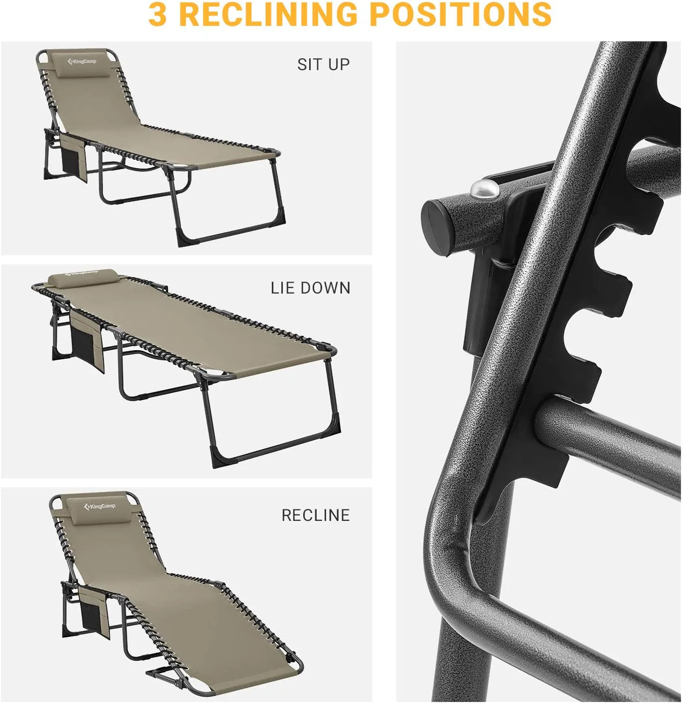 Pillow, regulowany 4-Position składany Chaise Lounge krzeslo z, Pocket, Supports 265lb